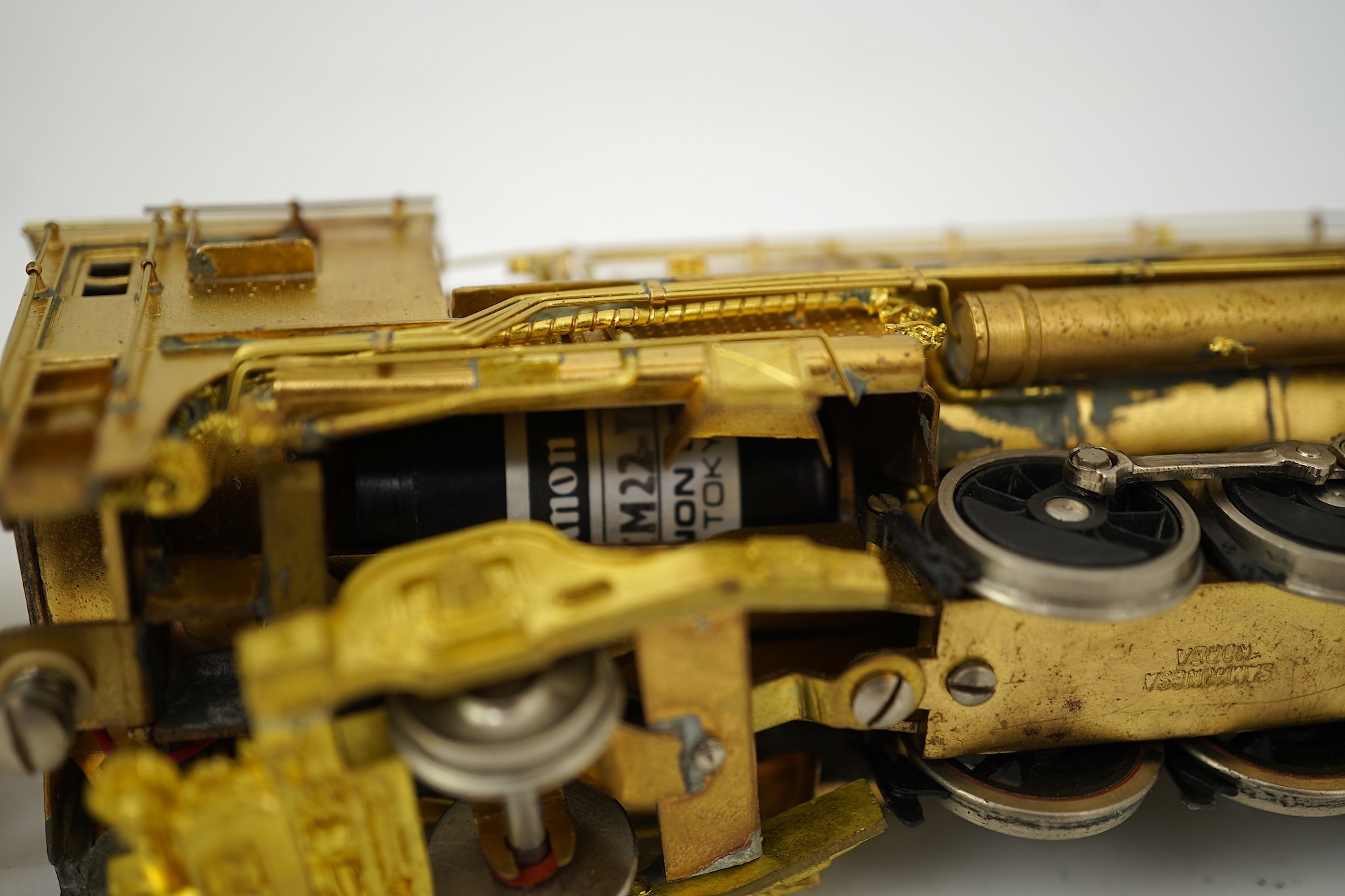 A boxed HO gauge VH Scale Models unpainted brass model of Canadian National Railways T-2a, 4100, 2-10-2 locomotive with bogie tender, powered for two rail operation.